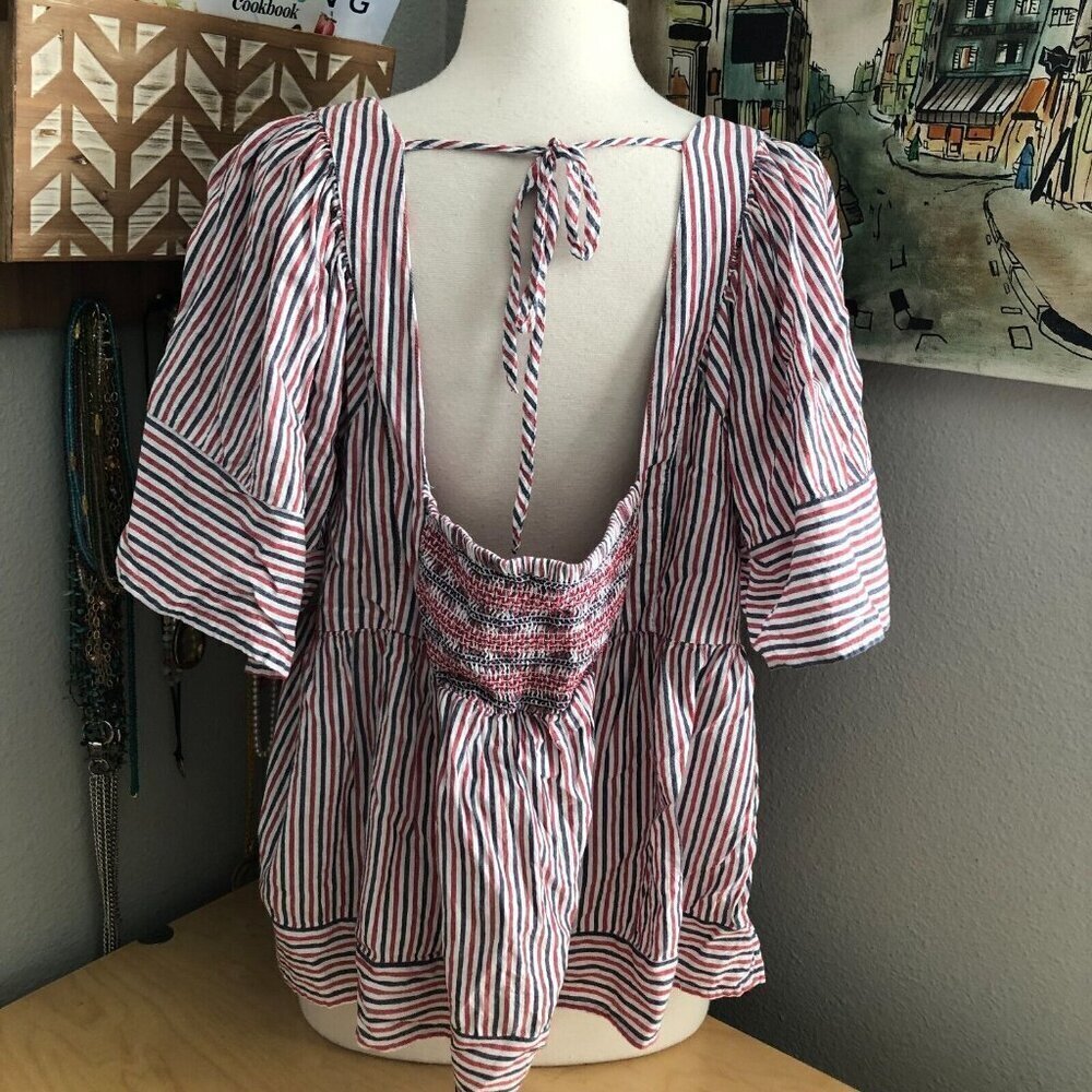 Old Navy Red Blue White Striped Smocked Babydoll Top Women's size 2X - Picture 8 of 9